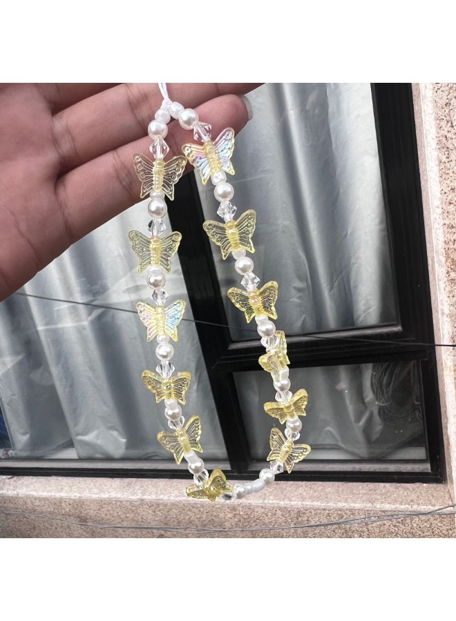 NIBEMINENT Beaded Phone Lanyard, Anti Lost Removable Wrist Strap, Sweet Butterfly Bracelet Pendant, Phone Keychain Lanyard - Image 1