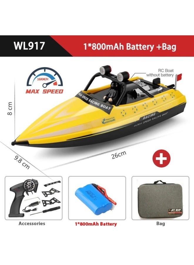 WL917 Remote Control Boat High-speed Speedboat Children's Water Electric Waterproof Boat Ship Turbine Jet Boat Toy-Color:Yellow-Specifications:Single Battery  - Image 1