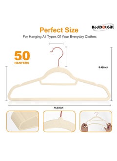 Red Dot Gift 50-Pack Beige Non-Slip Velvet Hangers 42cm/16.8In With 360 Degree Rotatable Hook, Durable and Slim for Coat,Pant  - Image 2