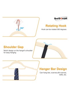 Red Dot Gift 50-Pack Beige Non-Slip Velvet Hangers 42cm/16.8In With 360 Degree Rotatable Hook, Durable and Slim for Coat,Pant  - Image 5