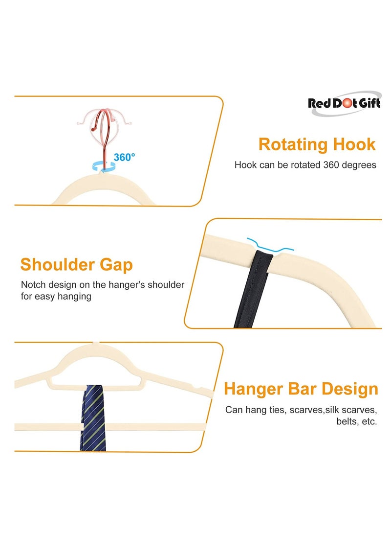 Red Dot Gift 50-Pack Beige Non-Slip Velvet Hangers 42cm/16.8In With 360 Degree Rotatable Hook, Durable and Slim for Coat,Pant  - Image 5