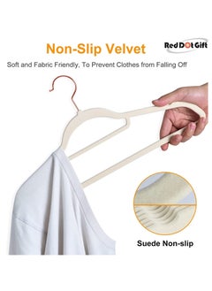 Red Dot Gift 50-Pack Beige Non-Slip Velvet Hangers 42cm/16.8In With 360 Degree Rotatable Hook, Durable and Slim for Coat,Pant  - Image 3