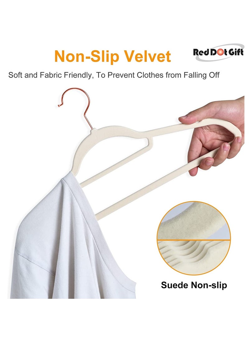 Red Dot Gift 50-Pack Beige Non-Slip Velvet Hangers 42cm/16.8In With 360 Degree Rotatable Hook, Durable and Slim for Coat,Pant  - Image 3