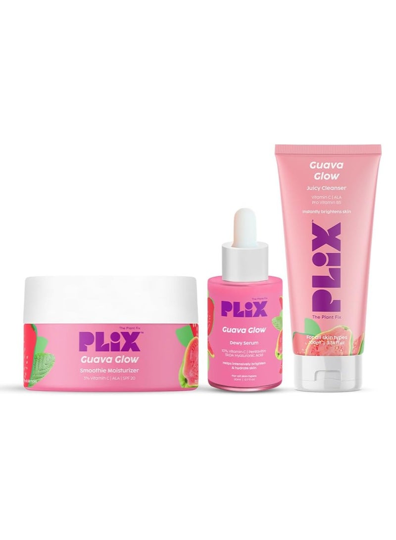 PLIX THE PLANT FIX PLIX - The Plant Fix Guava Powered Regime for Glowy Skin | Hydrating Cleanser | 10% Vitamin C Dewy Serum | Smoothie Moisturizer | Promotes Hydration & Brightening | Glowing in 1 Use - Image 1