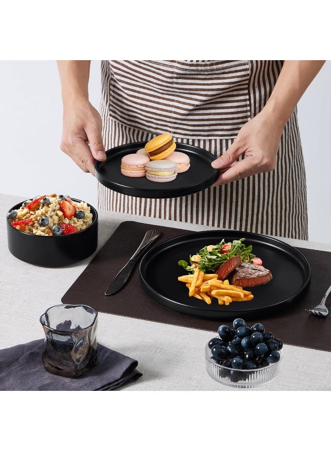 E-far Efar Stoneware Dinnerware Sets 12Piece Plates and Bowls Dish Set for 4 Kitchen Modern Dinning Ware Chip and Scratch Resistant Microwave Dishwasher Safe Matte Black - Image 4