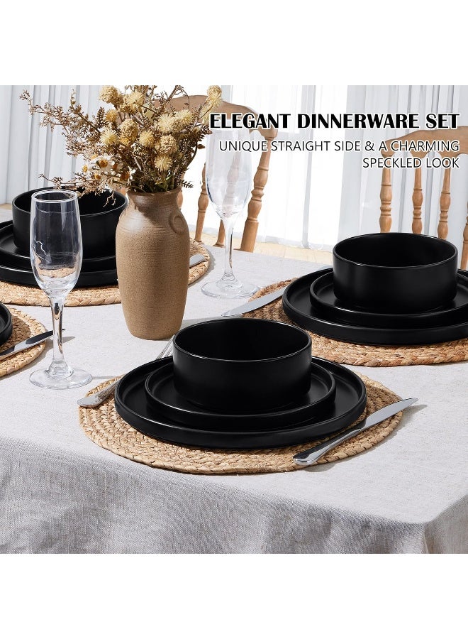 E-far Efar Stoneware Dinnerware Sets 12Piece Plates and Bowls Dish Set for 4 Kitchen Modern Dinning Ware Chip and Scratch Resistant Microwave Dishwasher Safe Matte Black - Image 3