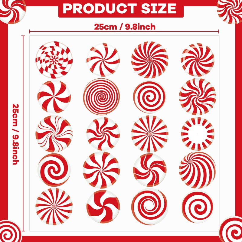 Tevxj 20 Pcs Christmas Peppermint Candy Thick Gel Cling Xmas Candy Cane Window Decorations Candy Cane Window Clings Decals For Kids Toddlers Home Airplane Festive Season Holiday Party Home Classroom Nursery - Image 2