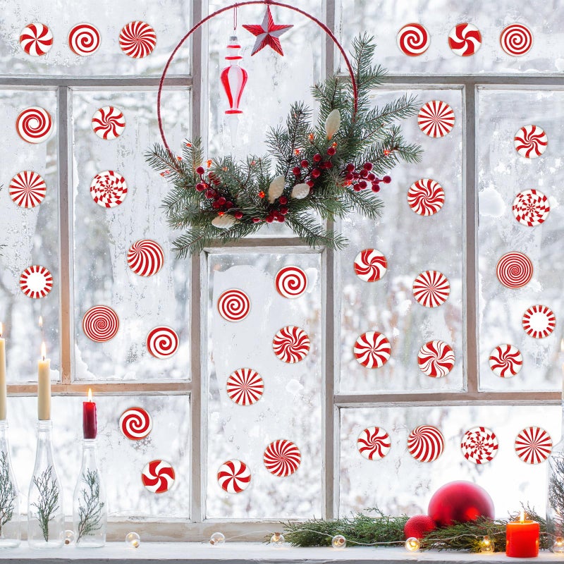 Tevxj 20 Pcs Christmas Peppermint Candy Thick Gel Cling Xmas Candy Cane Window Decorations Candy Cane Window Clings Decals For Kids Toddlers Home Airplane Festive Season Holiday Party Home Classroom Nursery - Image 5