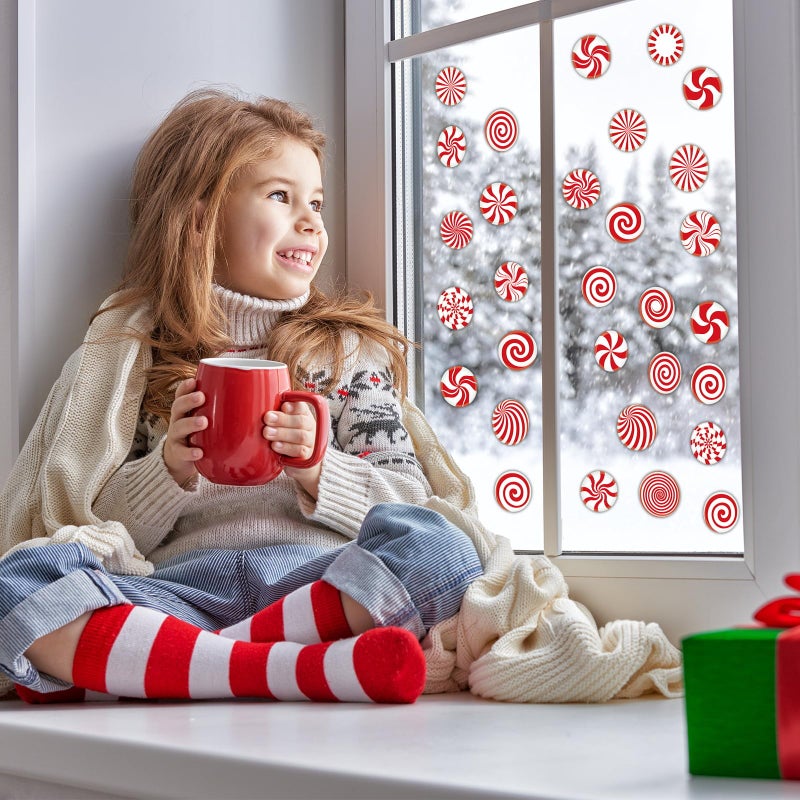 Tevxj 20 Pcs Christmas Peppermint Candy Thick Gel Cling Xmas Candy Cane Window Decorations Candy Cane Window Clings Decals For Kids Toddlers Home Airplane Festive Season Holiday Party Home Classroom Nursery - Image 4