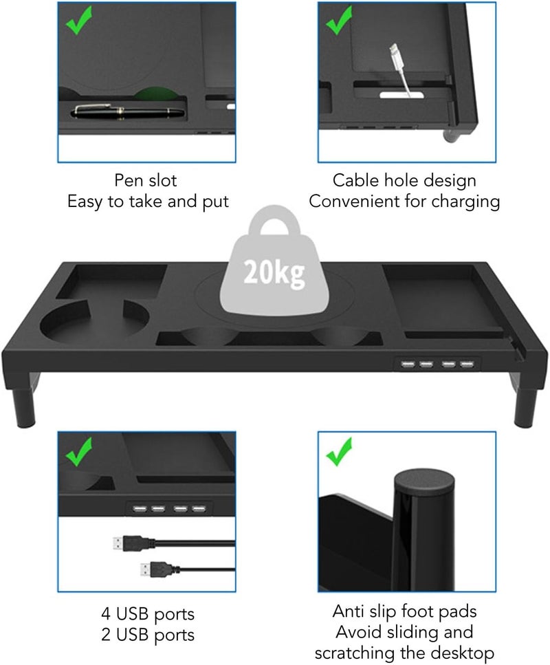 Adjustable Computer Stand, Ergonomic Laptop Riser with 4 Port USB Hub and Phone Holder Slot, for PC Laptop TV Speakers Printers - Image 3