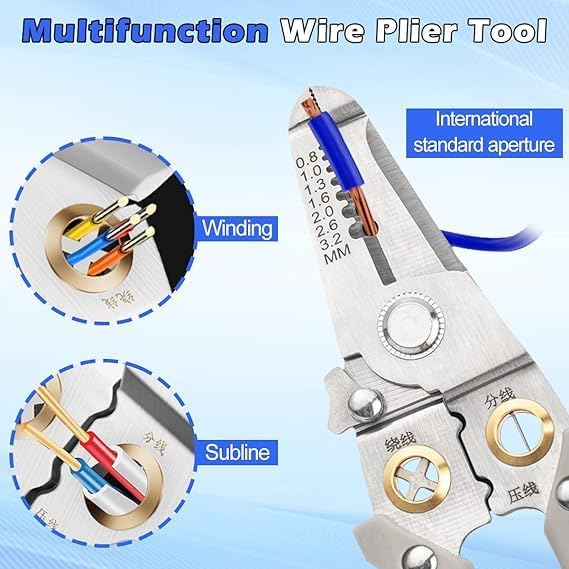 MINTOX Wire Stripper and Cutter Pliers Tools For Electricians 6in1 Multifunctional Wire and Cable Stripping Cutting Winding Crimping Precision Stainless Stee Hand Tool - Image 3