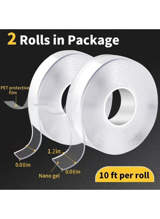 Flushrenic 2 Rolls Double Sided Tape Removable Nano Tape for Poster Carpet Picture Hanging Strip Rug Wall Outdoor - Clear & Strong Adhesive Multipurpose Mounting Tape（total：6m) - Image 2
