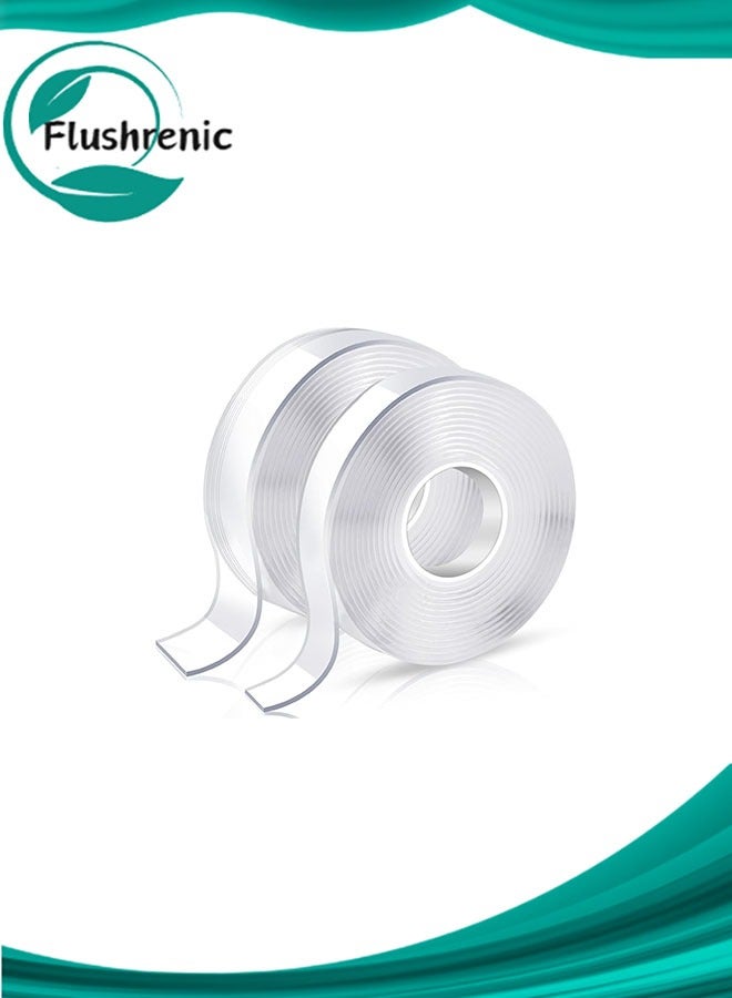 Flushrenic 2 Rolls Double Sided Tape Removable Nano Tape for Poster Carpet Picture Hanging Strip Rug Wall Outdoor - Clear & Strong Adhesive Multipurpose Mounting Tape（total：6m) - Image 1