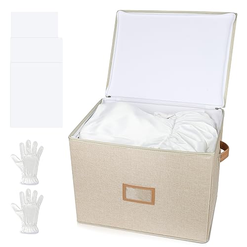 Lukeline Wedding Dress Storage Box, Wedding Dress Preservation Box with Lid, Foldable Acid-Free Organizer with 1 Pair of Microfiber Gloves and 20 Sheets of Acid-Free Paper (1, Medium) - Image 1