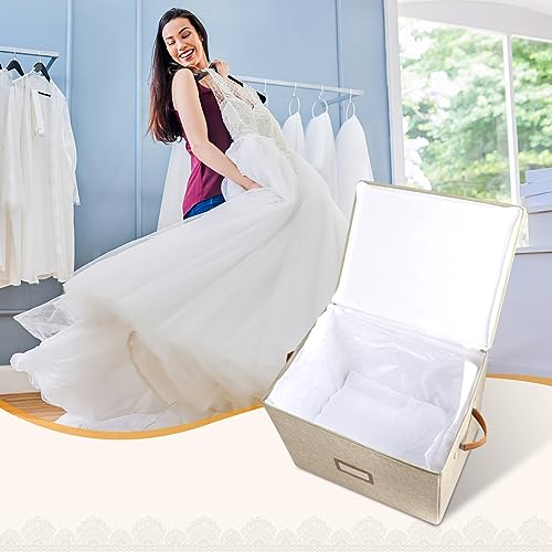 Lukeline Wedding Dress Storage Box, Wedding Dress Preservation Box with Lid, Foldable Acid-Free Organizer with 1 Pair of Microfiber Gloves and 20 Sheets of Acid-Free Paper (1, Medium) - Image 5