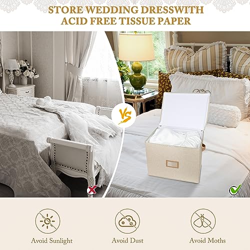 Lukeline Wedding Dress Storage Box, Wedding Dress Preservation Box with Lid, Foldable Acid-Free Organizer with 1 Pair of Microfiber Gloves and 20 Sheets of Acid-Free Paper (1, Medium) - Image 2