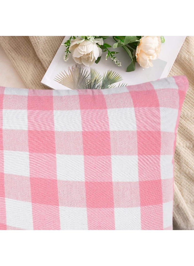 Lushomes Lushomes Square Cushion Cover, Cotton Sofa Pillow Cover Set of 4, 20x20 Inch, Big Checks, Pink and White Checks, Pillow Cushions Covers (Pack of 4, 50x50 Cms)  - Image 3