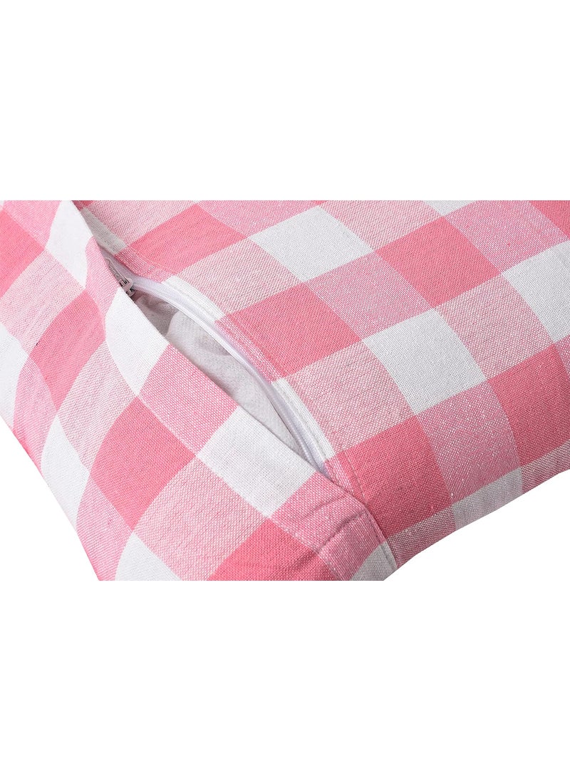 Lushomes Lushomes Square Cushion Cover, Cotton Sofa Pillow Cover Set of 4, 20x20 Inch, Big Checks, Pink and White Checks, Pillow Cushions Covers (Pack of 4, 50x50 Cms)  - Image 4