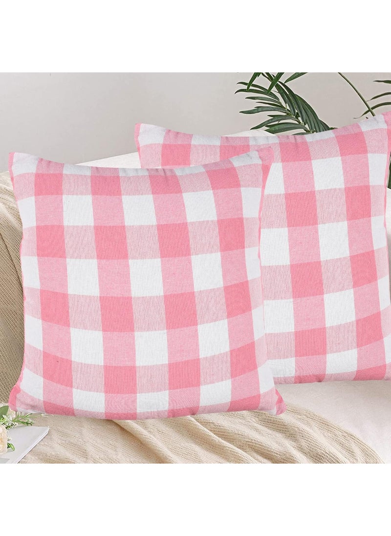 Lushomes Lushomes Square Cushion Cover, Cotton Sofa Pillow Cover Set of 4, 20x20 Inch, Big Checks, Pink and White Checks, Pillow Cushions Covers (Pack of 4, 50x50 Cms)  - Image 2