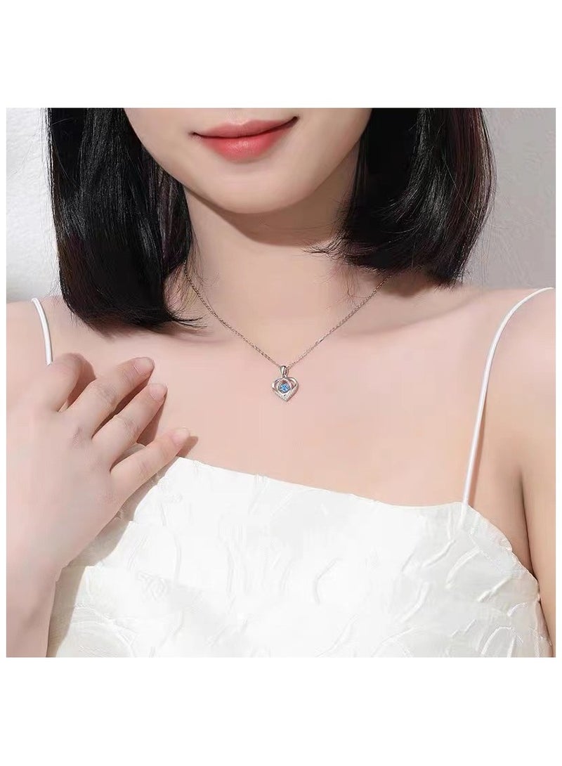 Thumping heart spirit necklace women summer blue diamond 45+5cm - Image 2