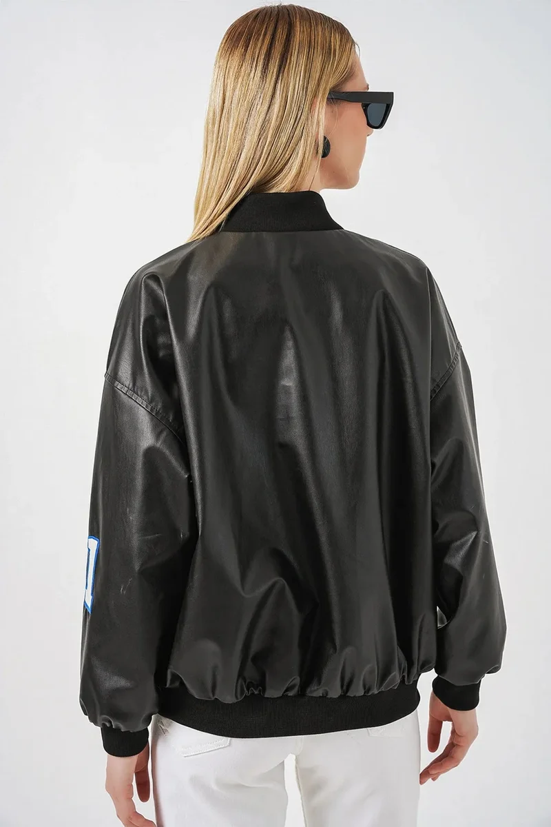 Big Dart Multicolor BDART Fitted Crop Faux Leather Bomber Jacket with Bow for Women | Best Price UAE
