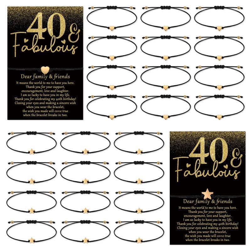 Misdary 40th 50th 60th 70th Birthday Party Gift for Women Adjustable Wish Bracelets with Heart Star Charm Thank You Card for Anniversary Mom Men Guests Souvenirs Favors2540th Birthday - Image 2
