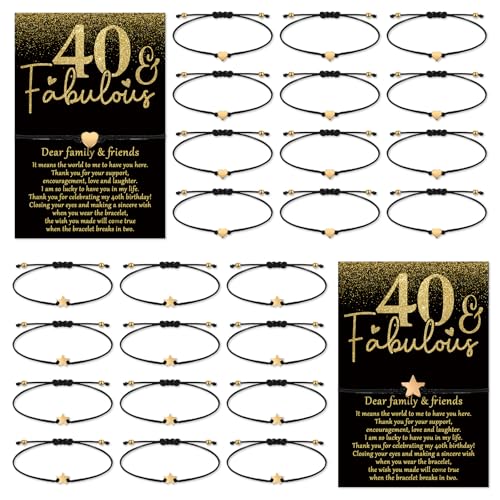 Misdary 40th 50th 60th 70th Birthday Party Gift for Women Adjustable Wish Bracelets with Heart Star Charm Thank You Card for Anniversary Mom Men Guests Souvenirs Favors2540th Birthday - Image 1