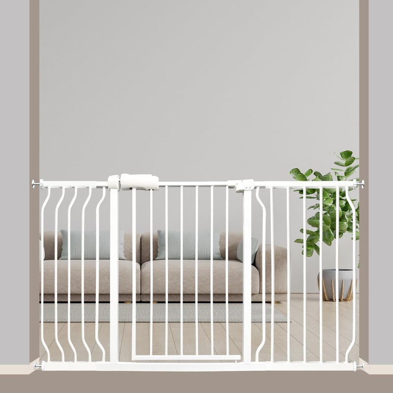 Vothco Vothco Extra Wide Baby Gate 53575 Inch Tension Mounted No Drilling Auto Close Indoor Safety Gate for Stairs  Doorways  Metal Design for Kids and Pets White