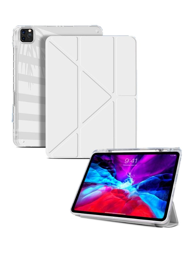 for IPad Pro 2024 5th M4 11-Inch Case Cover, Triple Fold Y-shaped Design, Multi Angle, Leather Tablet Cover With Pen Slot, Automatic Wake-up/sleep,White - Image 1