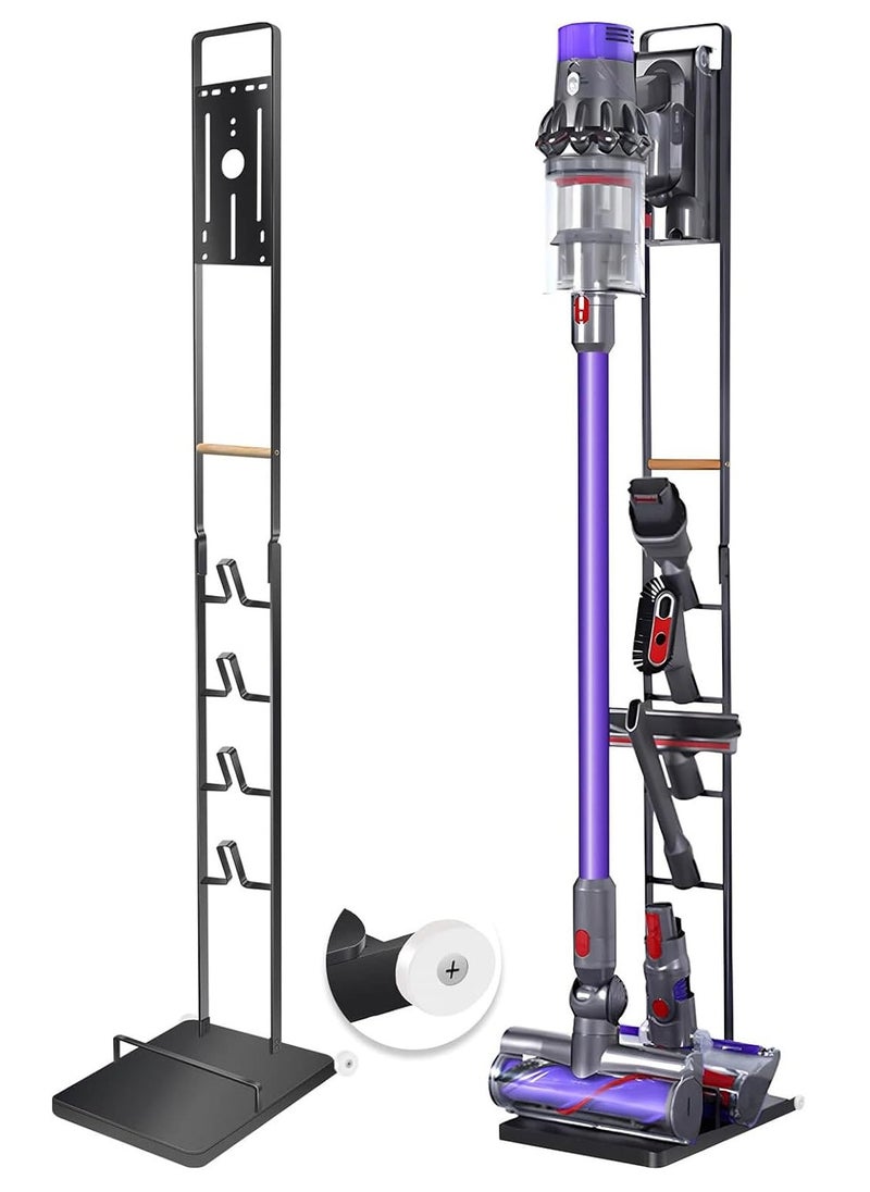 Rubik حامل مكنسة كهربائية بعجلات لـ Dyson V15 V11 V10 V8 V7 V6 DC30 DC31 DC34 DC35 DC58 DC59 DC62 DC74 Dreame T30 T20 V12 V11 V10 وحامل الملحقات رف أرضي معدني (أسود)  - Image 1