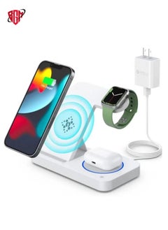 3-in-1 Fast Charging Station Foldable Wireless Charger Stand for Smartphone, Apple Watch, and AirPods