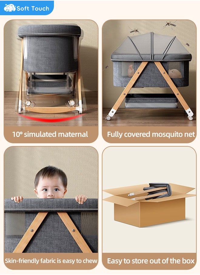 Soft Touch - Toddler Cot Foldable Baby Crib Multifunctional Baby Cradle Infant Bed for 0-3 Years - Image 1