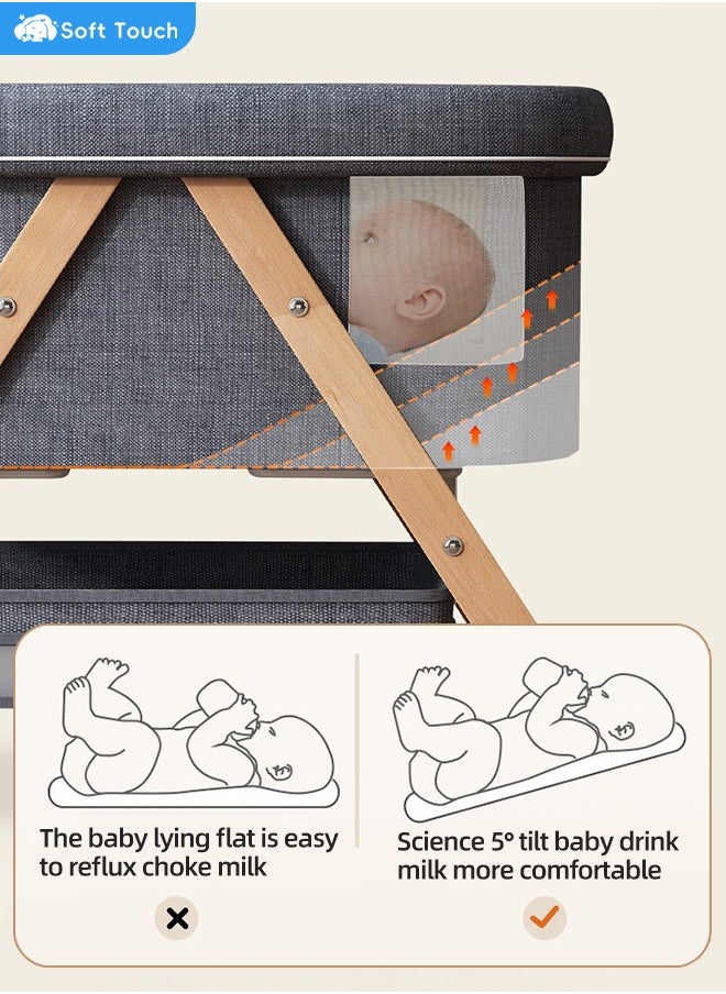 Soft Touch - Toddler Cot Foldable Baby Crib Multifunctional Baby Cradle Infant Bed for 0-3 Years - Image 1