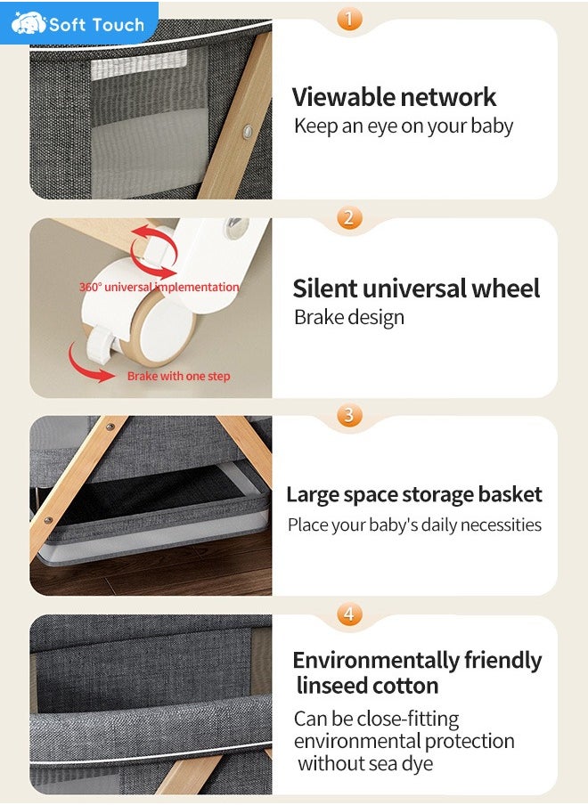 Soft Touch - Toddler Cot Foldable Baby Crib Multifunctional Baby Cradle Infant Bed for 0-3 Years - Image 1