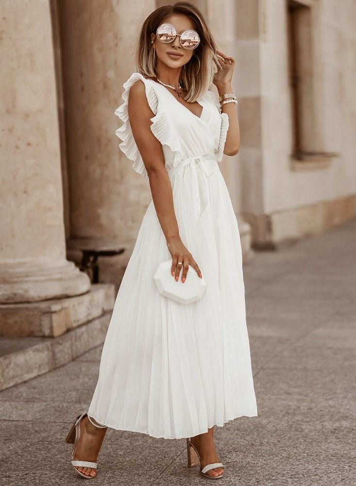 Loquat Fashion Temperament Slim-fit Lotus Leaf Sleeve Chiffon Pleated Dress  - Image 1