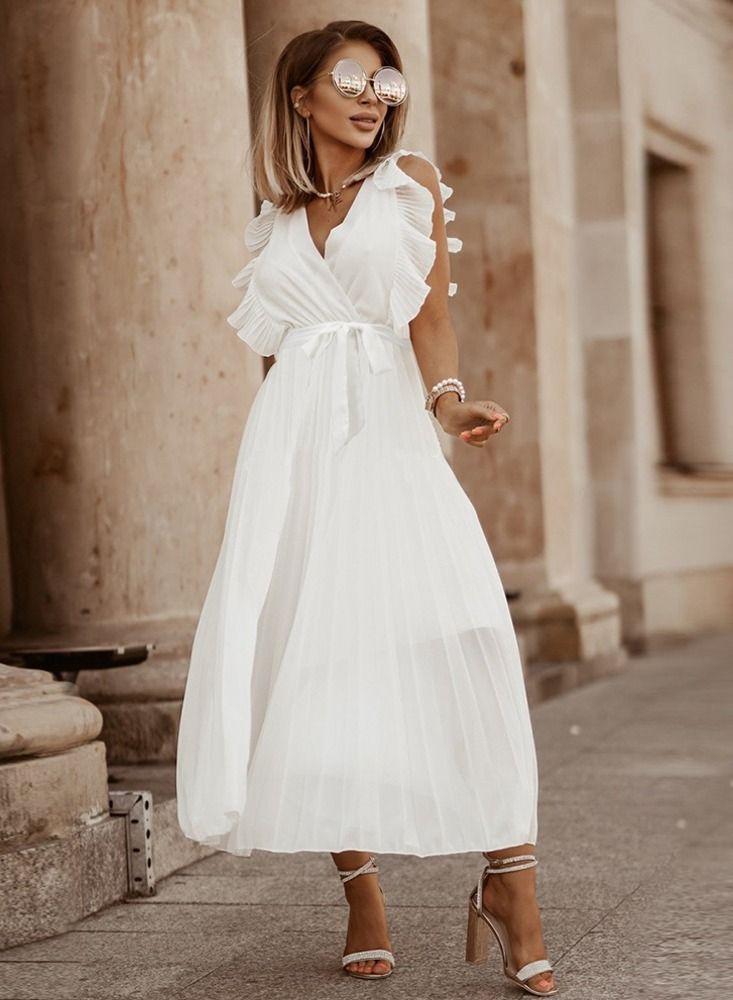 Loquat Fashion Temperament Slim-fit Lotus Leaf Sleeve Chiffon Pleated Dress  - Image 3