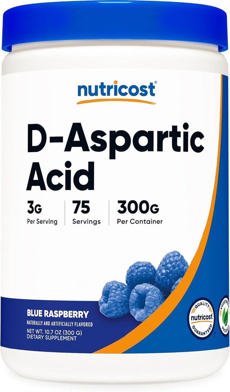 Nutricost DAspartic Acid DAA Powder 300G Blue Raspberry  Flavored DAspartic Acid Powder Supplement - Image 1