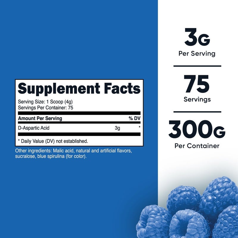 Nutricost DAspartic Acid DAA Powder 300G Blue Raspberry  Flavored DAspartic Acid Powder Supplement - Image 2