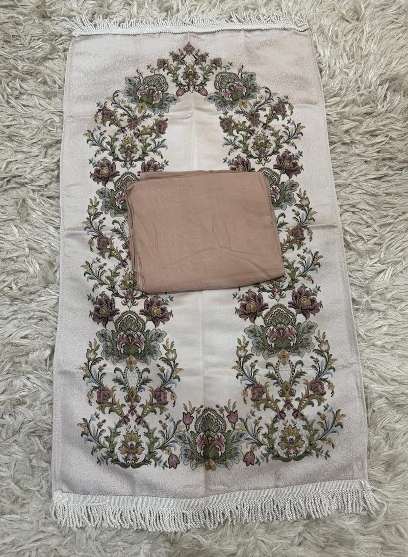 Embroidered jacquard prayer rug with Jalal open prayer sheet - Image 1