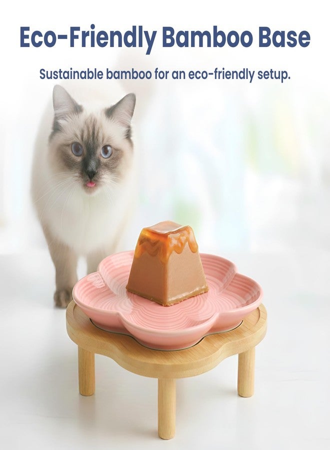 PawsPik Flower Ceramic Cat Feeding Plate with Raised Bamboo Stand, Elevated Whisker-Friendly Pet Bowl, Anti-Slip Stable Design, Dishwasher Safe (Pink) - Image 3