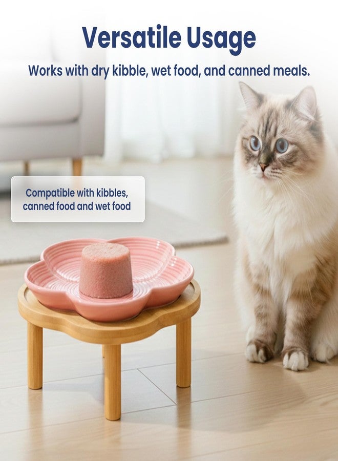 PawsPik Flower Ceramic Cat Feeding Plate with Raised Bamboo Stand, Elevated Whisker-Friendly Pet Bowl, Anti-Slip Stable Design, Dishwasher Safe (Pink) - Image 5