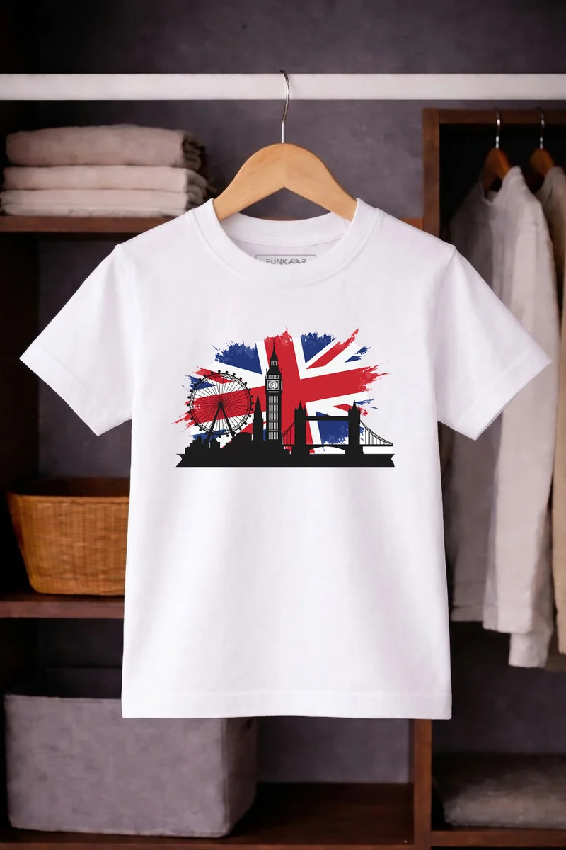 فنكار FUNKAAR تيشيرت أطفال للأولاد والبنات بطباعة علم المملكة المتحدة