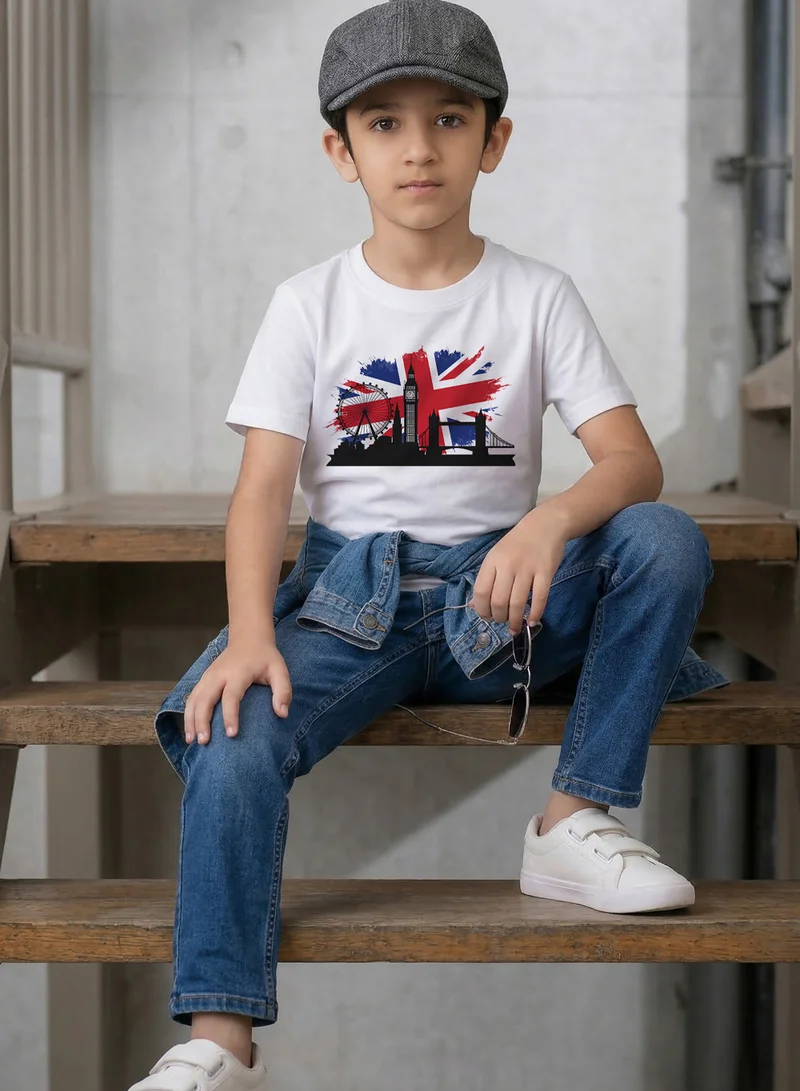 فنكار FUNKAAR تيشيرت أطفال للأولاد والبنات بطباعة علم المملكة المتحدة