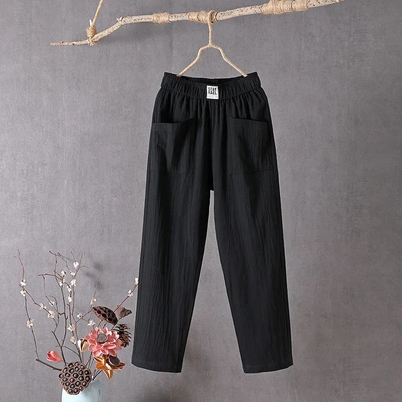 2023 New Pants Korean Style Loose Slimming Straight Pants Summer Thin Cropped Harem Pants Fashion Casual Pants for Women - Image 4