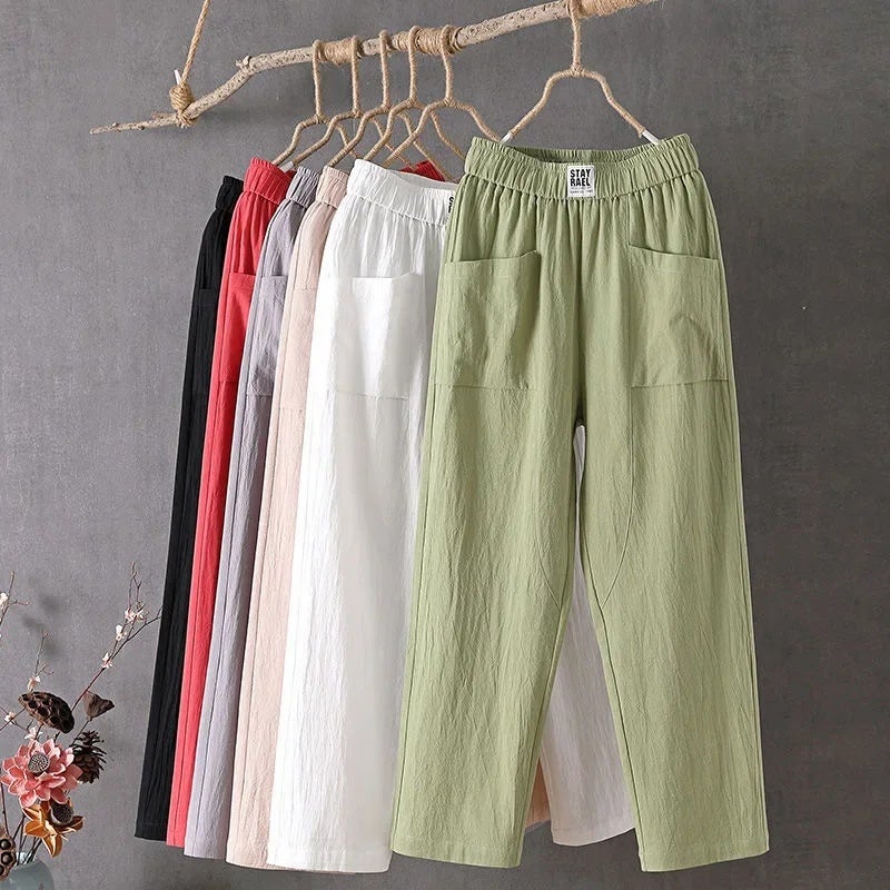 2023 New Pants Korean Style Loose Slimming Straight Pants Summer Thin Cropped Harem Pants Fashion Casual Pants for Women - Image 2