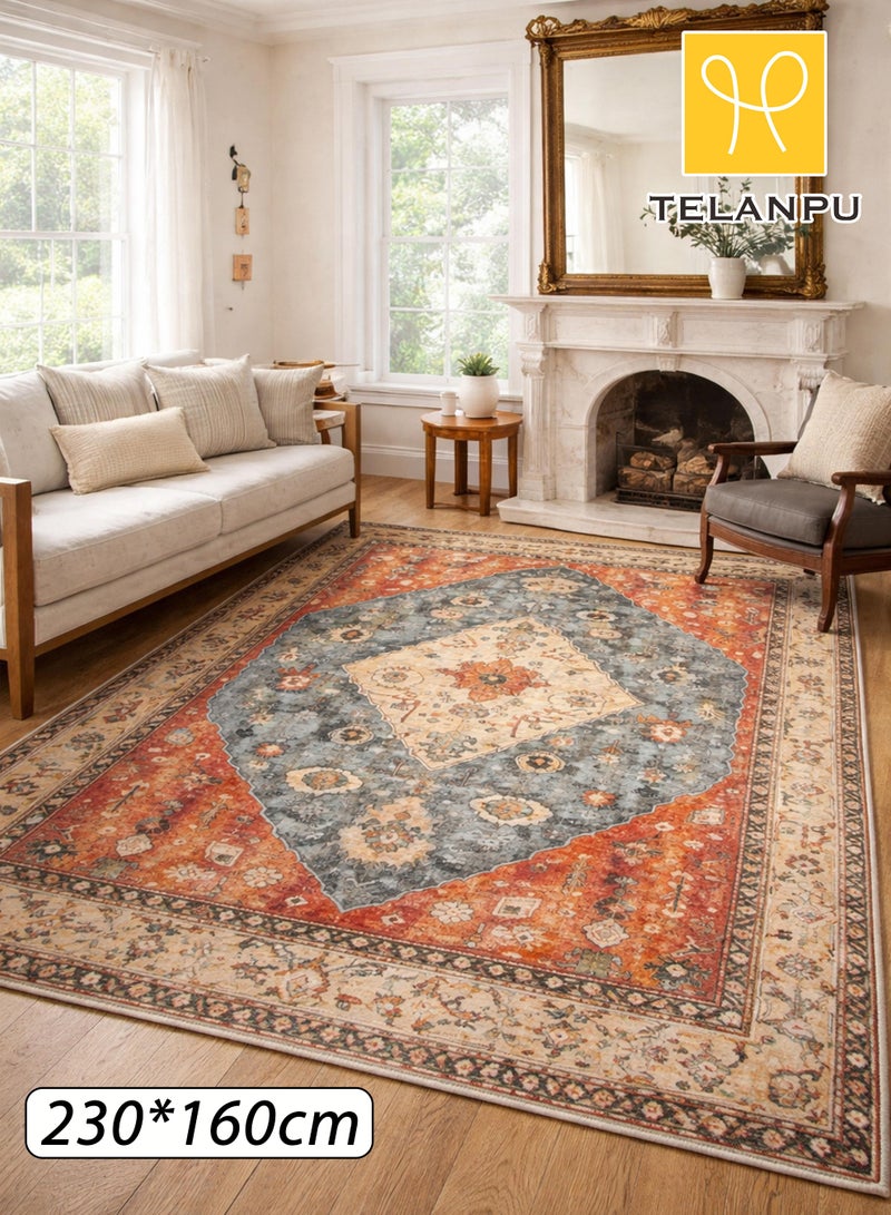 TELANPU 160*230cm Machine Washable Area Rugs with Non-Slip Backing, Ideal for Hallway, Living Room, Bedroom, Kitchen and Laundry Room, Vintage Moroccan and Low Pile Rug，160*230cm，Machine Washable Area Rugs with Non-Slip Backing, Ideal for Hallway, Living Room, Bedroom,Living Bedroom Office Dining Room, Bohemian Area Rugs and Low Pile Rug - Image 1