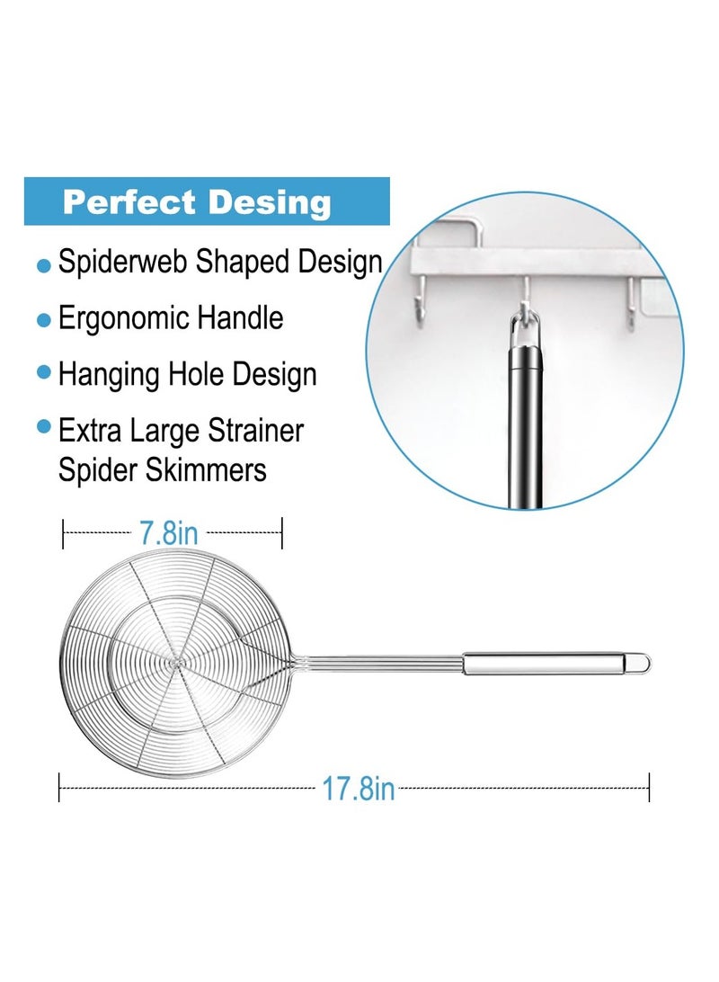 SYOSI Large Stainless Steel Spider Strainer Skimmer | 7.8 Inch Basket for Frying and Cooking | Long Handle Kitchen Utensil for Draining and Straining  - Image 3