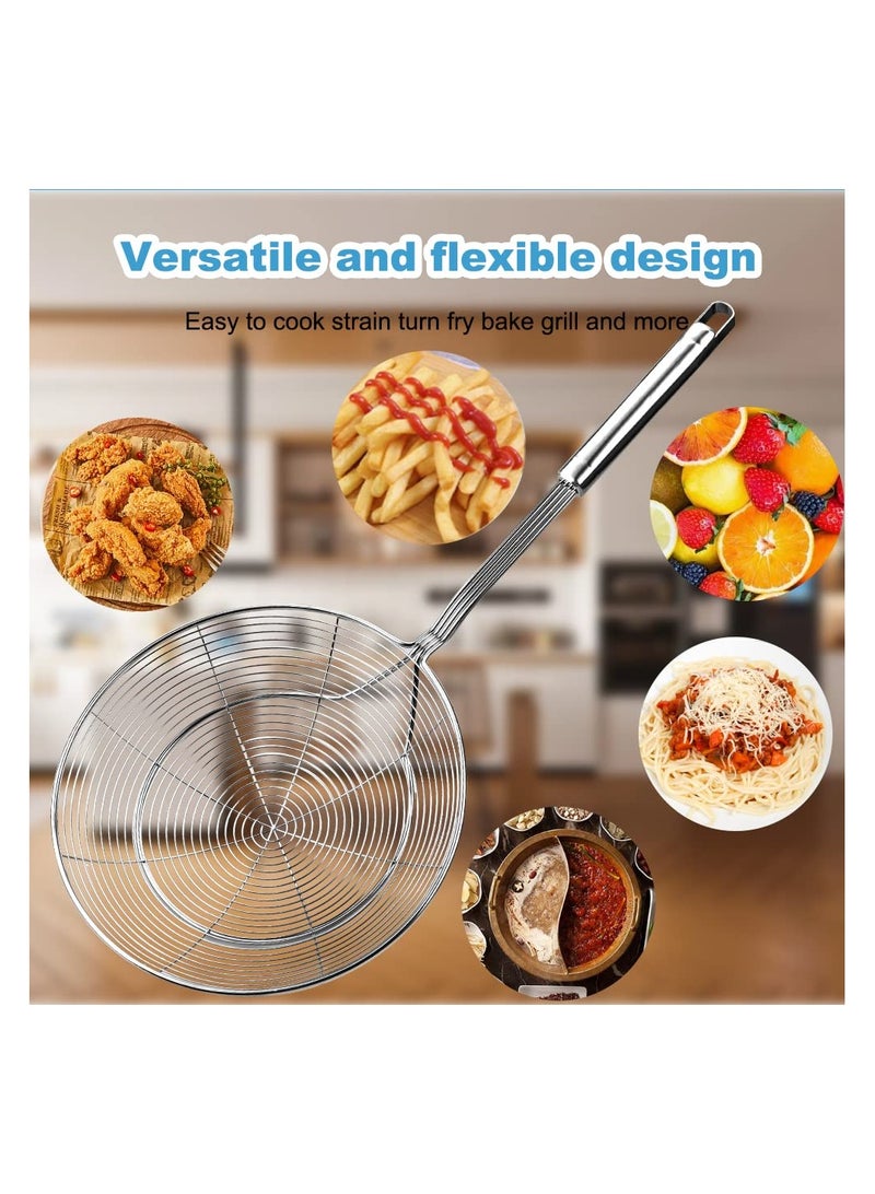 SYOSI Large Stainless Steel Spider Strainer Skimmer | 7.8 Inch Basket for Frying and Cooking | Long Handle Kitchen Utensil for Draining and Straining  - Image 4