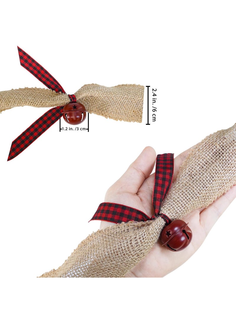 Winlyn Winlyn Rustic Sleigh Bell Garland  6 Yards Burlap with Buffalo Plaid Ribbon  Metal Jingle Bells  Farmhouse Christmas Tree  Banister Mantel Decoration  - Image 3