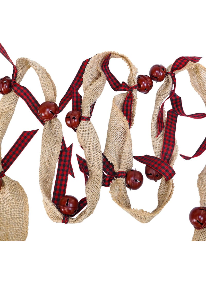 Winlyn Winlyn Rustic Sleigh Bell Garland  6 Yards Burlap with Buffalo Plaid Ribbon  Metal Jingle Bells  Farmhouse Christmas Tree  Banister Mantel Decoration  - Image 2